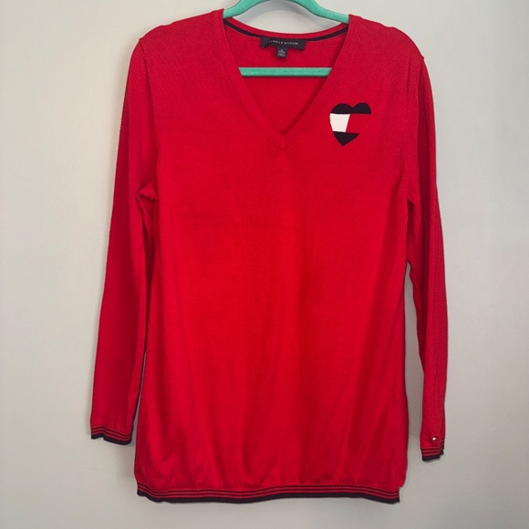 EUC Tommy Hilfiger Red Heart Ivy V-Neck Sweater Size XL - Picture 2 of 7